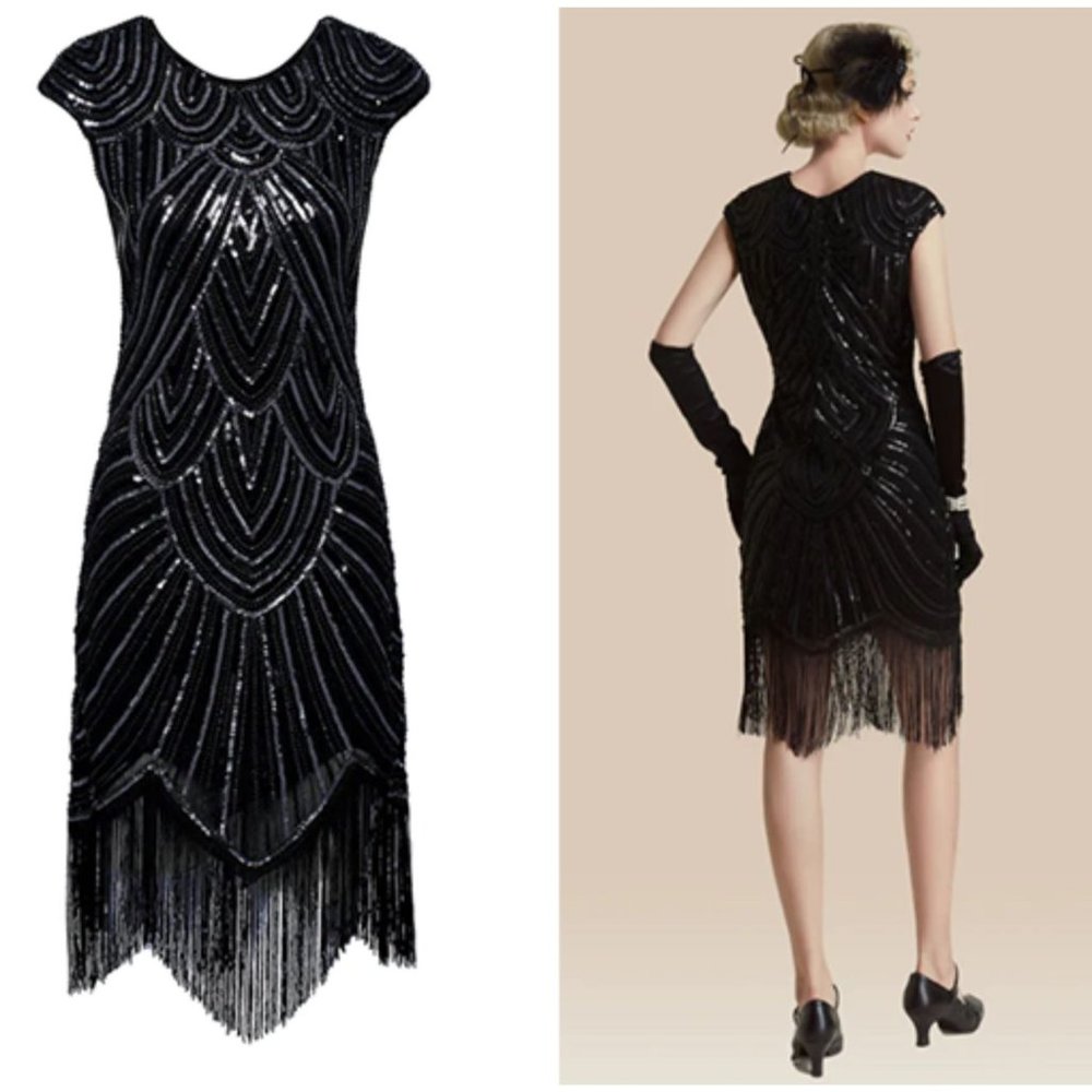 Babeyond 1920s Black Sequin Flapper Dress